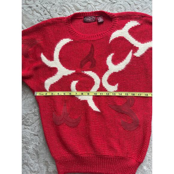 Vintage 90s Women Flame Sweater Red White Abstract Knit Pullover Sz S Bold - Picture 8 of 10
